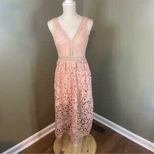 Mademoiselle Philip Marc Pink Floral Lace Midi Dress